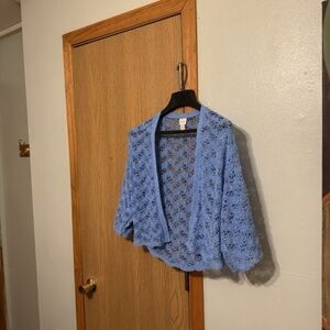 Chico's Size 0 (Small) Blue Open-Knit Open-Front Linen Blend Shrug Cardigan